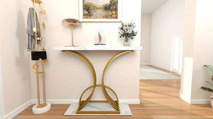 Roadrix Luxurious Golden Console Table, 40-Inch Modern Entryway Narrow Sofa Table, Faux Marble White\u002FBlack Top, Stylish Hallway Accent Table For Living Room,