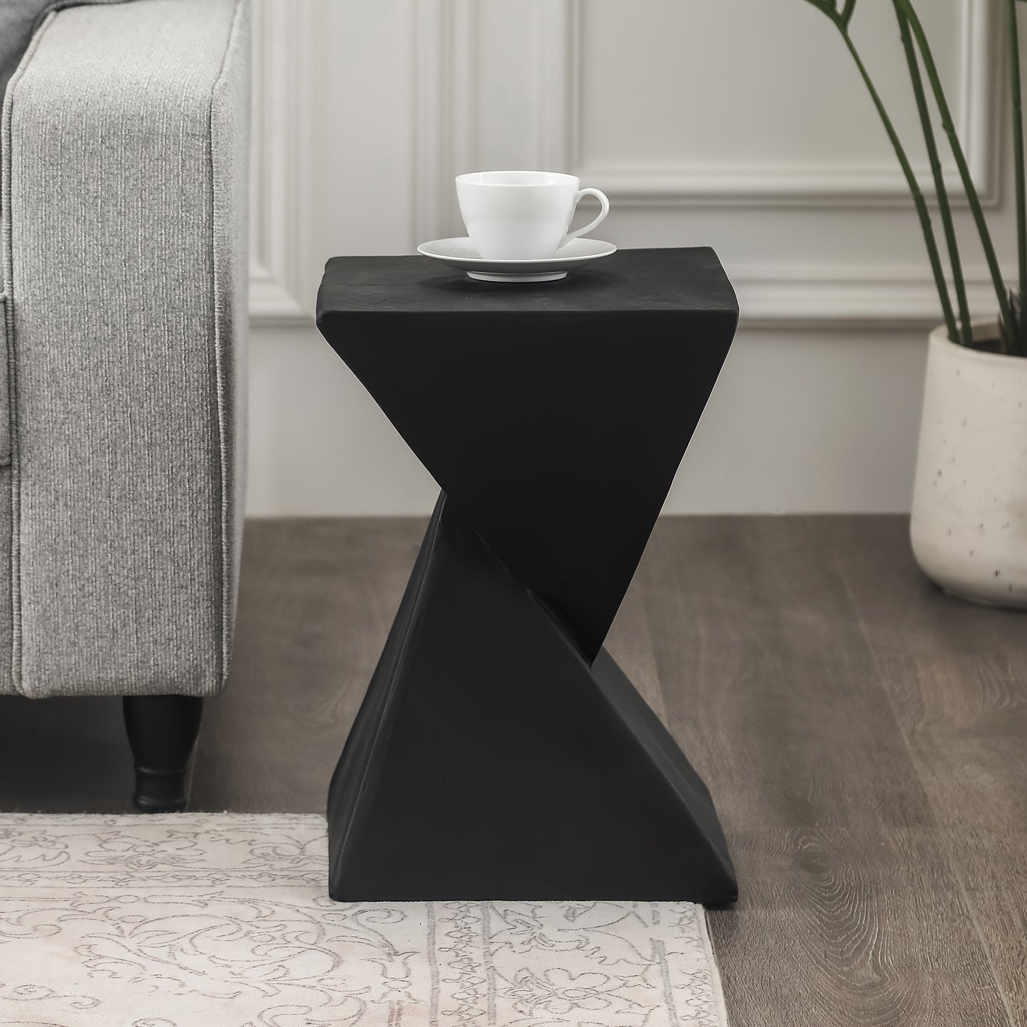 Light-Weight Concrete Accent End Table, Modern Timer Outdoor Side Table for Living Room Backyard