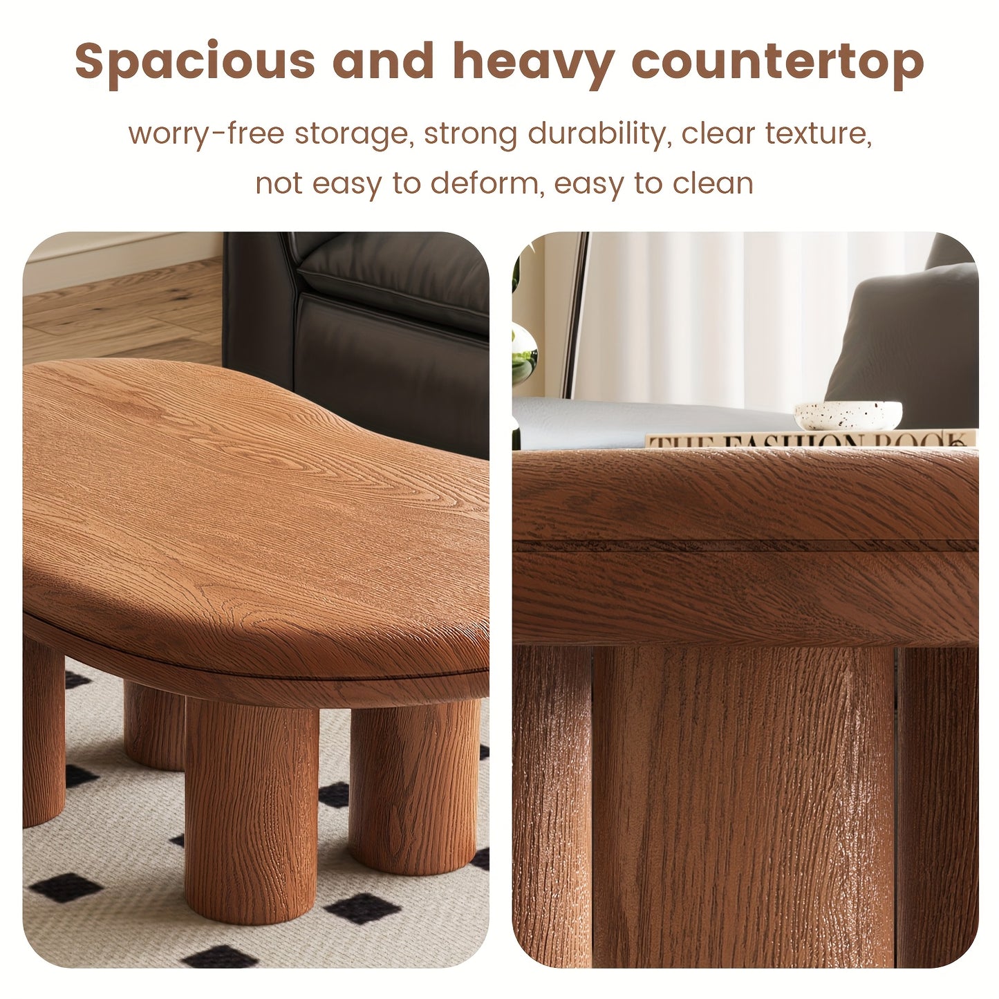 Modern Walnut Coffee Table with Cloud-Inspired Irregular Design - Lightweight Engineered Wood, 4-Legged Compact Center Table for Living Room & Bedroom,