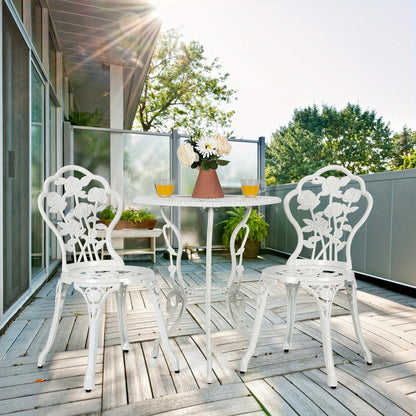 MULTIGOT 3pcs Cast Aluminum Patio Bistro Furniture Set Rose Design Outdoor White