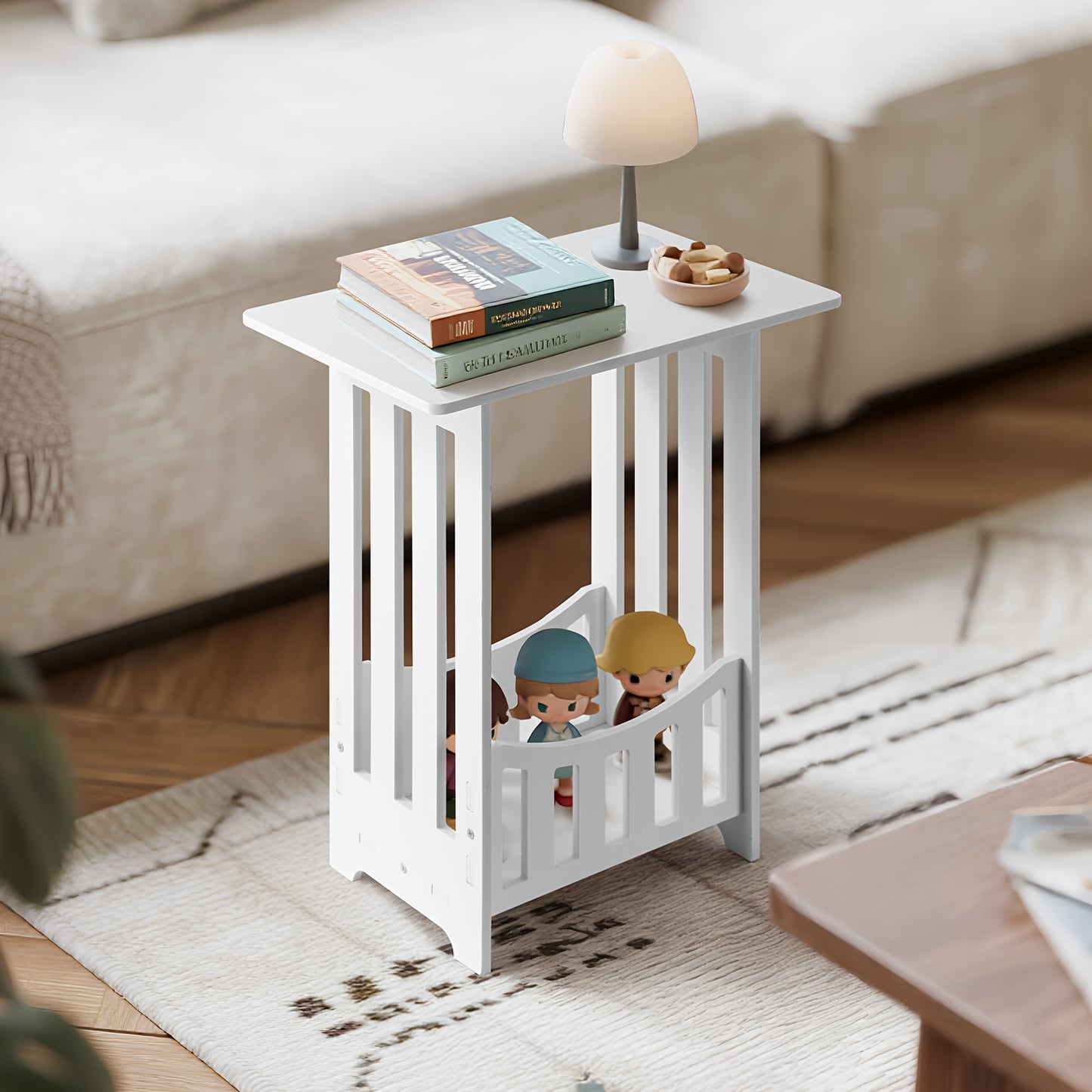 White Coffee Table with Storage - Scandinavian Minimalist Design & Child-Safe Rounded Edges, Easy Assembly,