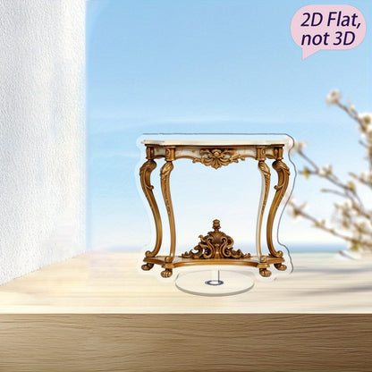 2D Flat 1pc Elegant 360-Degree Acrylic Marble Console Table with Golden Accents - 2D Double-Sided Desktop Decoration