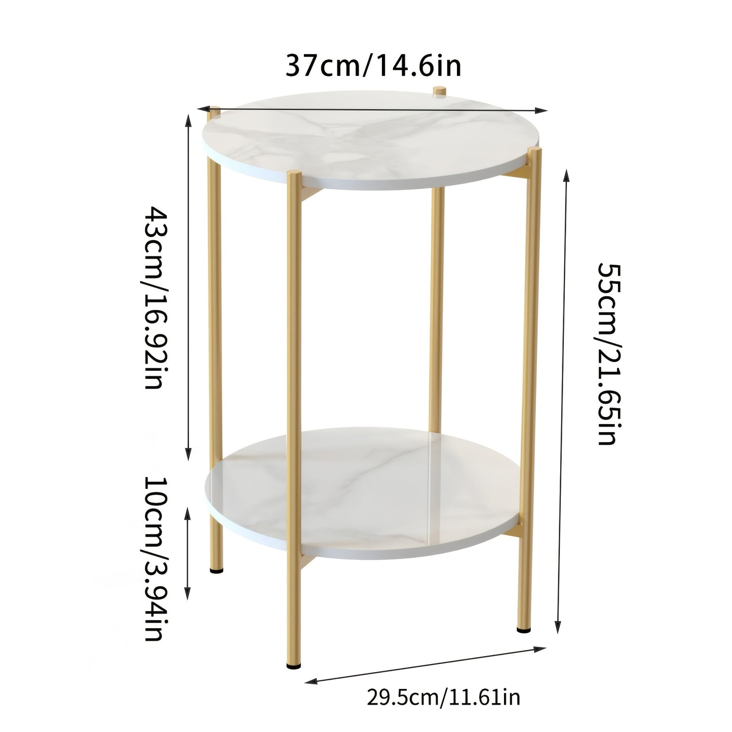 AESOME Modern Round End Table with Sintered Stone Top & Golden Metal Frame - 2-Tier Heavy-Duty Accent Side Table, Marble-Like Surface,