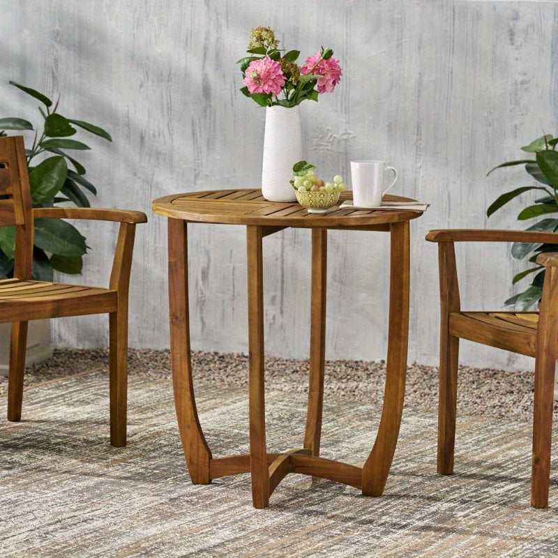 Outdoor Round Acacia Wood Accent Table, 27.5\