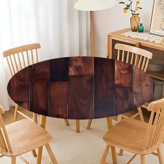 1pc Modern Round Table with Elastic Edges - Stylish Teal & White Design, Durable Polyester, Perfect for Kitchen Dining, Outdoor Picnics, Camping, and Garden Parties,