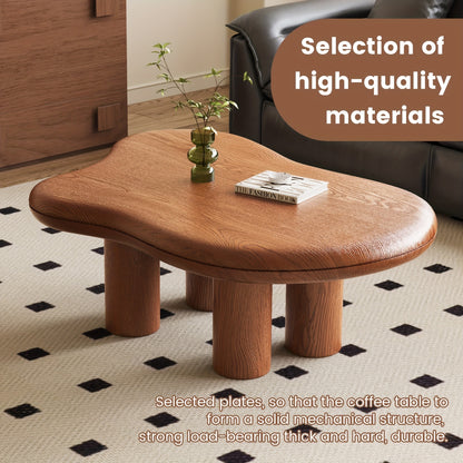 Modern Walnut Coffee Table with Cloud-Inspired Irregular Design - Lightweight Engineered Wood, 4-Legged Compact Center Table for Living Room & Bedroom,
