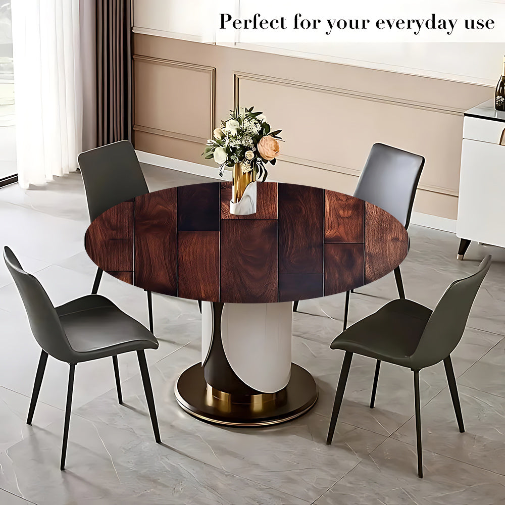 1pc Modern Round Table with Elastic Edges - Stylish Teal & White Design, Durable Polyester, Perfect for Kitchen Dining, Outdoor Picnics, Camping, and Garden Parties,
