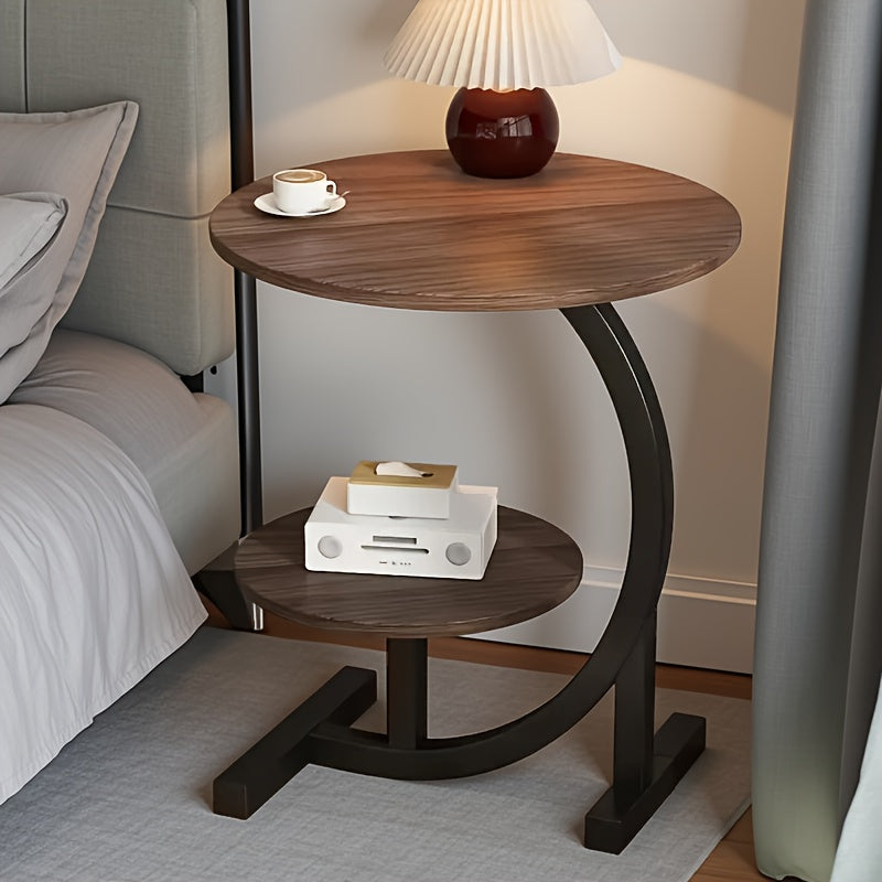 C-Shaped Metal Frame Small Coffee Table with Storage Shelf, Light Luxury Minimalist Nordic Style Side Table by Sofa, Bedside Side Cabinet