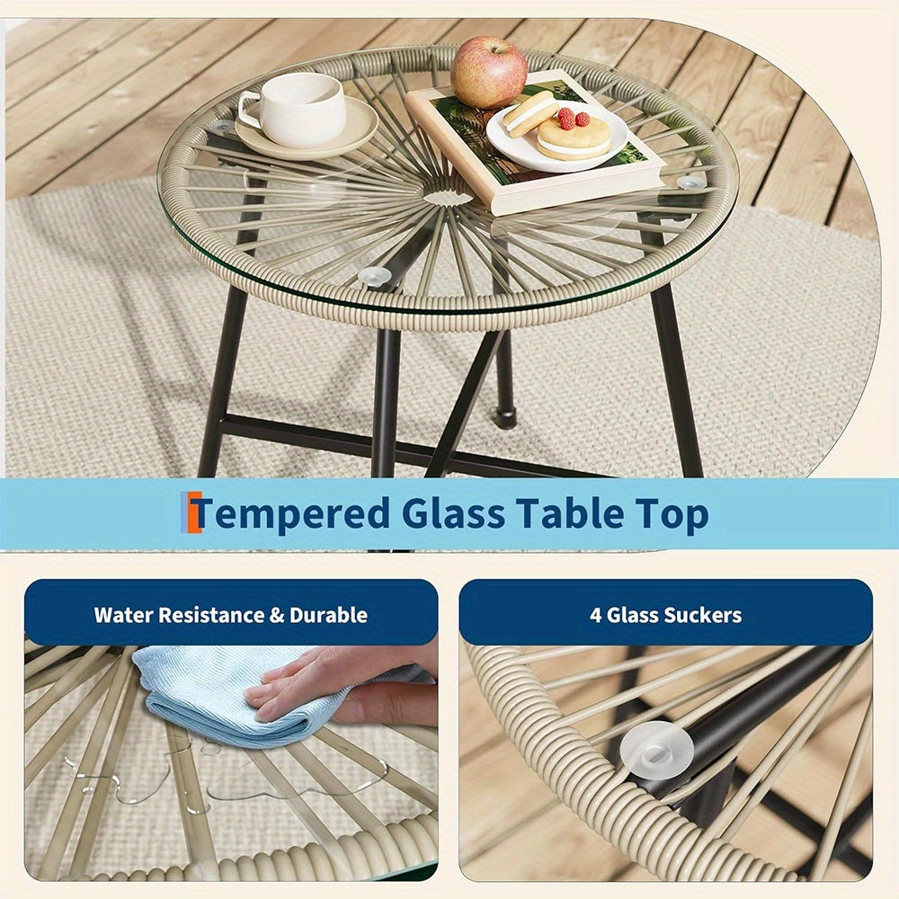 3pcs Outdoor Acapulco Chair Patio Bistro Set, All-Weather Acapulco Chairs With Glass Top Table, Modern Patio Conversation Chairs Set Of 2 For Balcony, Pool, Garden, Backyard