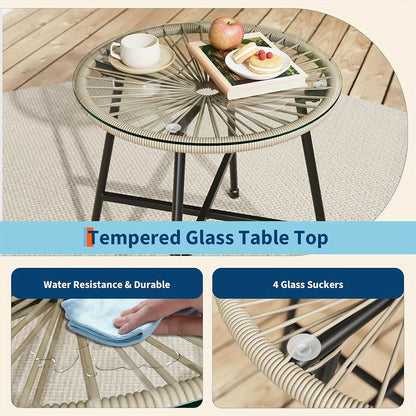 3pcs Outdoor Acapulco Chair Patio Bistro Set, All-Weather Acapulco Chairs With Glass Top Table, Modern Patio Conversation Chairs Set Of 2 For Balcony, Pool, Garden, Backyard