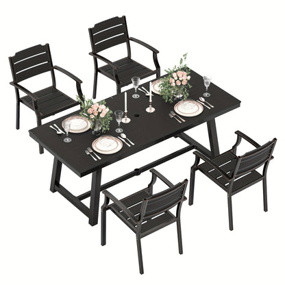 Patio Table And Chairs Set, Patio Furniture Set, 5pcs, HDPS All-Weather Material Outdoor Dining Set, Outdoor Furniture with Umbrella Hole