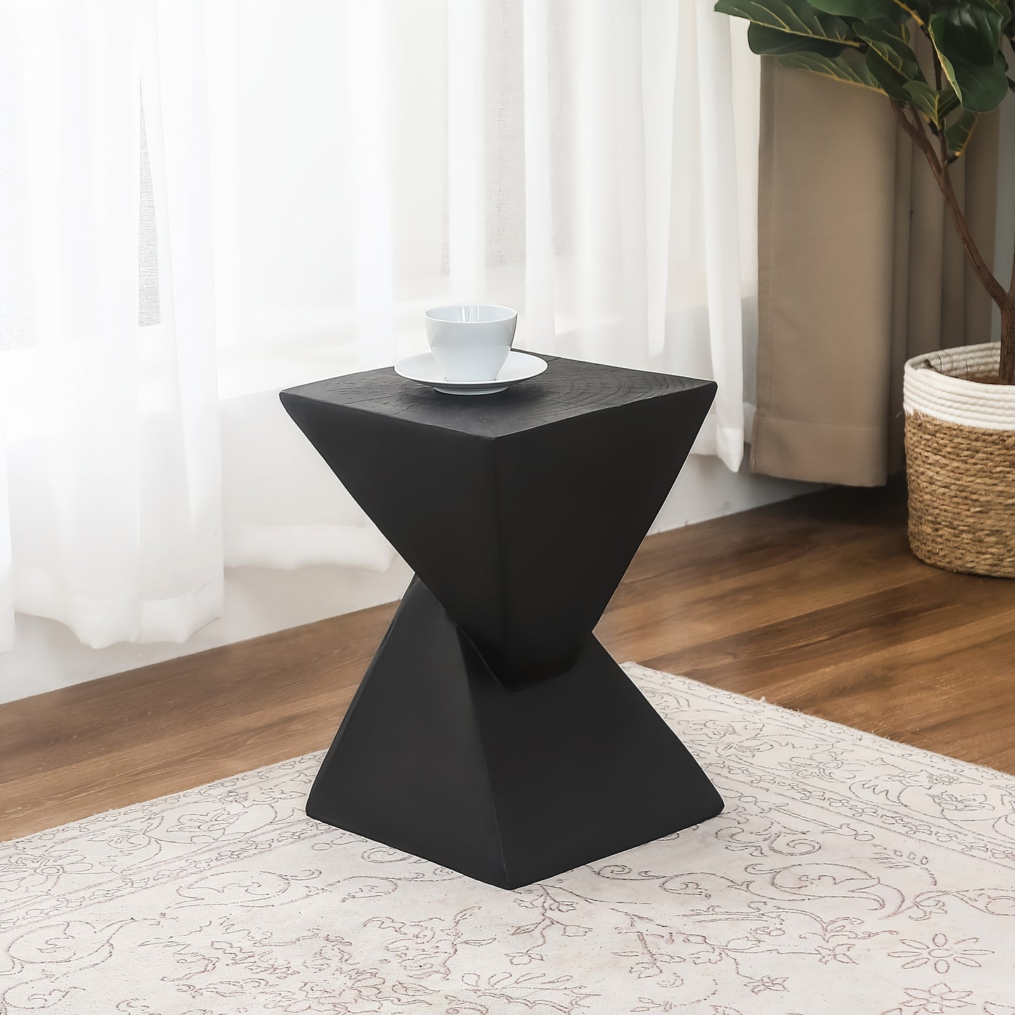 Light-Weight Concrete Accent End Table, Modern Timer Outdoor Side Table for Living Room Backyard