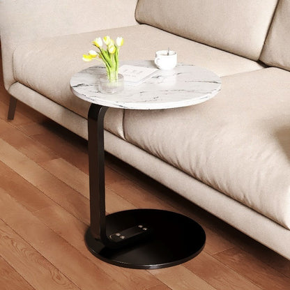 Modern Round Side Table - Compact Accent Table with Sturdy Hardwood (MDF Construction), Space-Saving Design, Easy-to-Move for Living Room, Bedroom,