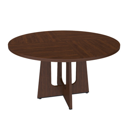 47 Inch Round Dining Table for 4-6 People - Modern Farmhouse Style MDF Wood Grain Finish Black Table with Adjustable Leveling Feet & Slip-Resistant Base,