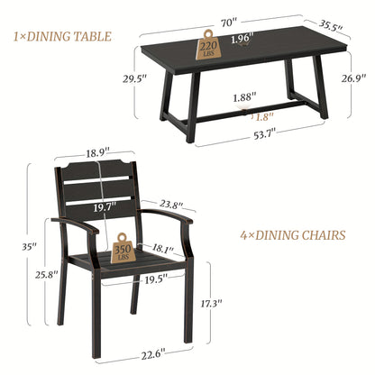 Patio Table And Chairs Set, Patio Furniture Set, 5pcs, HDPS All-Weather Material Outdoor Dining Set, Outdoor Furniture with Umbrella Hole