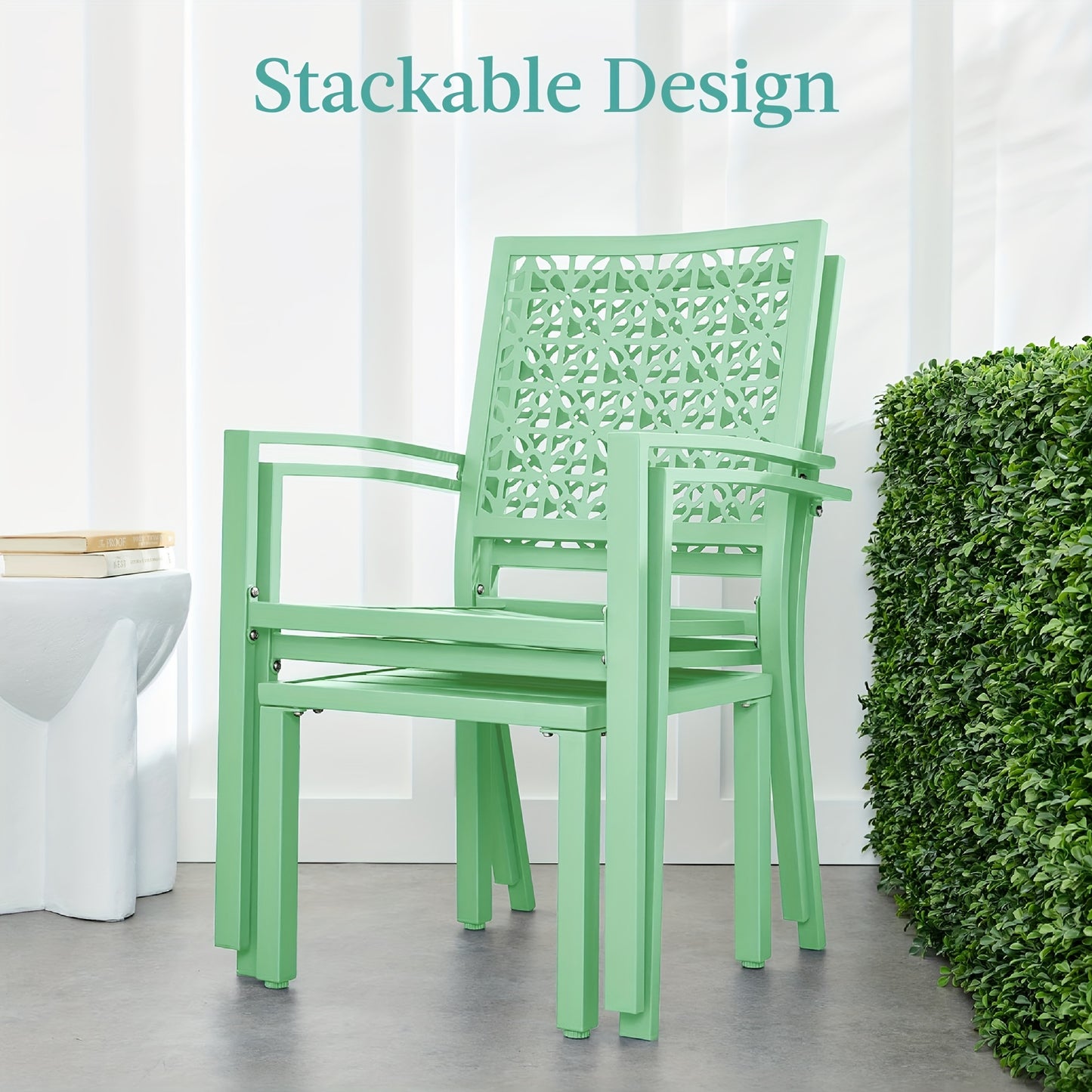 GAOMON 3pcs Bistro Set, Outdoor Bistro Set, Stackable Metal Square Table And Chairs, Small Conversation Set Patio Furniture for Backyard, Deck, Balcony, Patio, Pool
