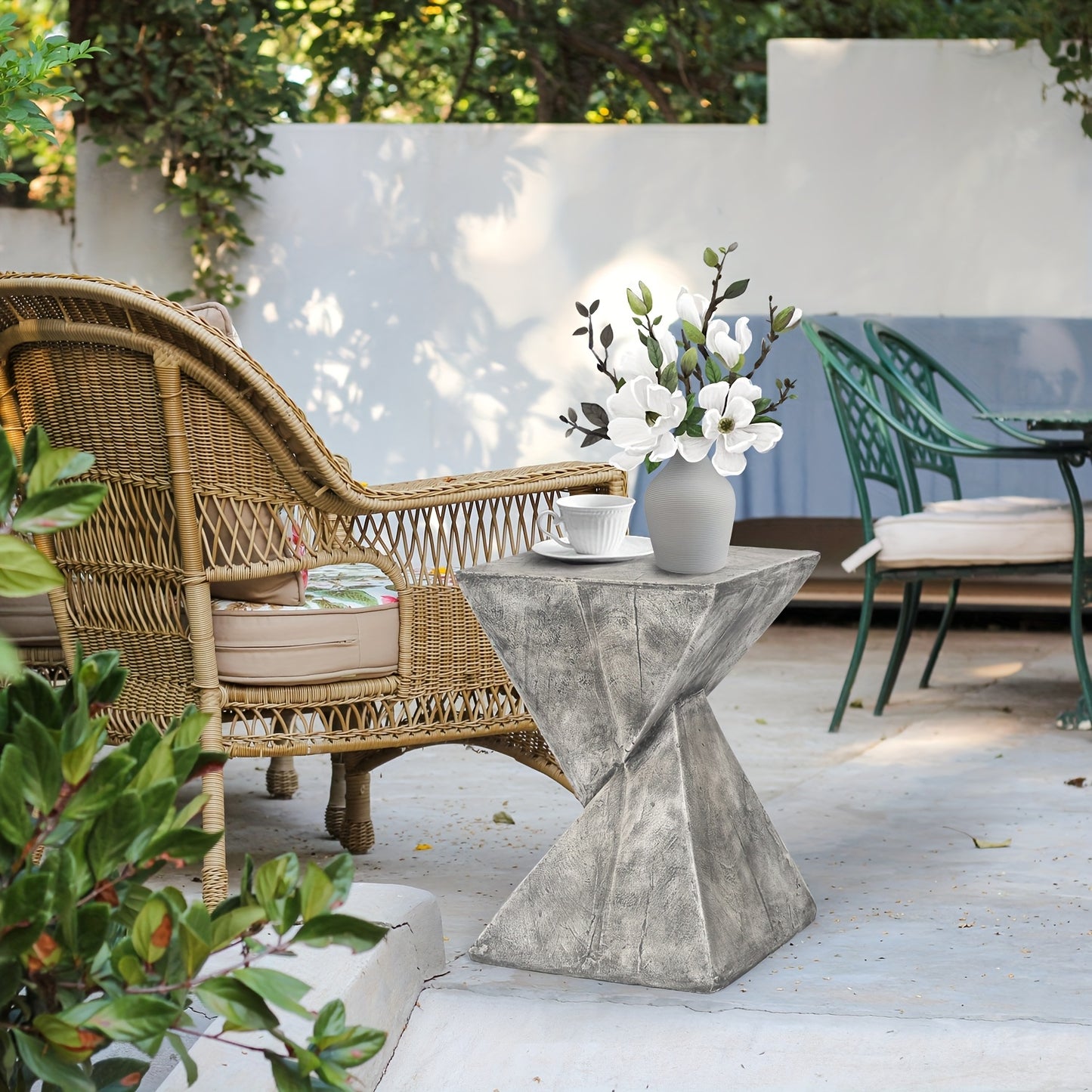 Light-Weight Concrete Accent End Table, Modern Timer Outdoor Side Table for Living Room Backyard
