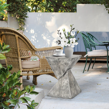 Light-Weight Concrete Accent End Table, Modern Timer Outdoor Side Table for Living Room Backyard