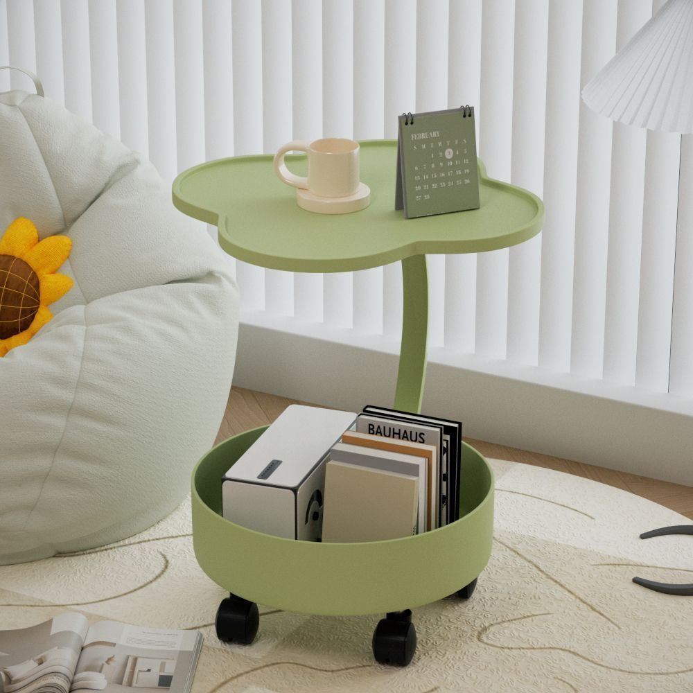 1pc Modern Minimalist Mobile Coffee Table with Wheels - Cream Style Light Luxury Sofa Side Table, Durable Plastic 2-Tier Design, Easy Assembly for Living Room,