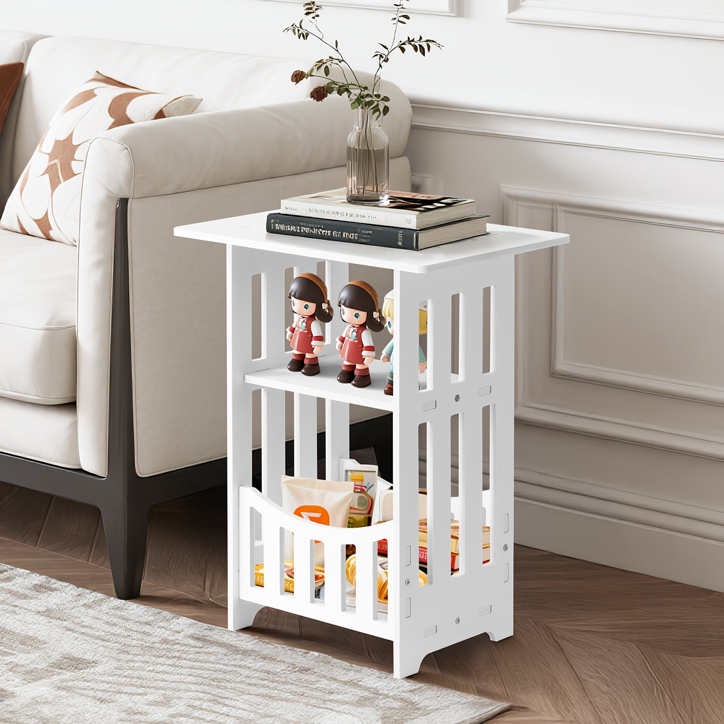 White Coffee Table with Storage - Scandinavian Minimalist Design & Child-Safe Rounded Edges, Easy Assembly,